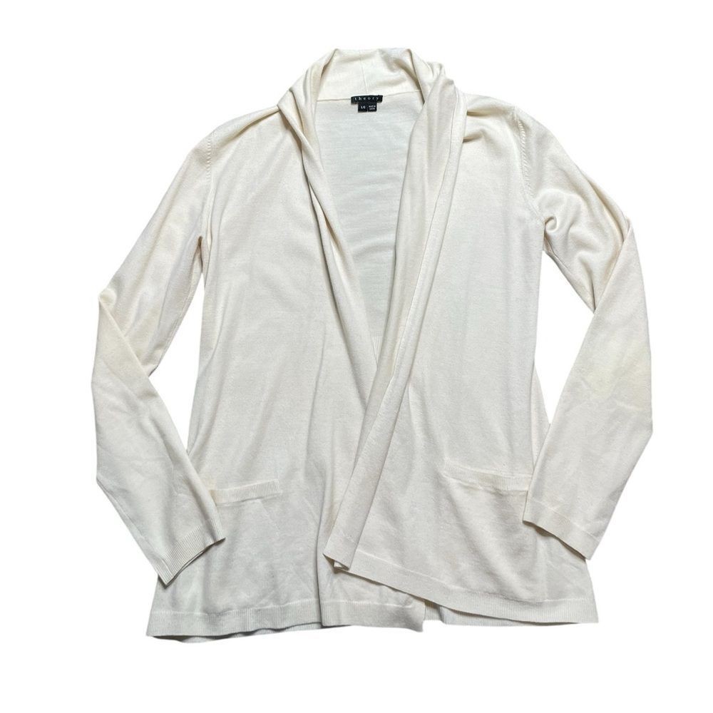 Theory Merino Wool Cardigan Sweater Cream Size Large - Picture 2 of 9